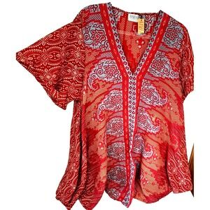 Baizaar Women's XL Tunic Kurta 100% Silk NWT Made from Recycled Sari Geometric